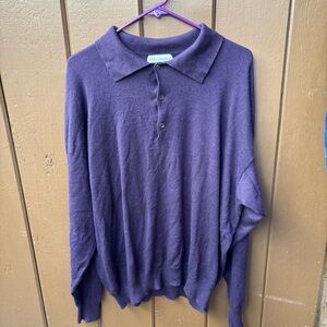 Wilkes Bashford Sweater Mens Large Cashmere Silk Knit Pullover Polo Purple